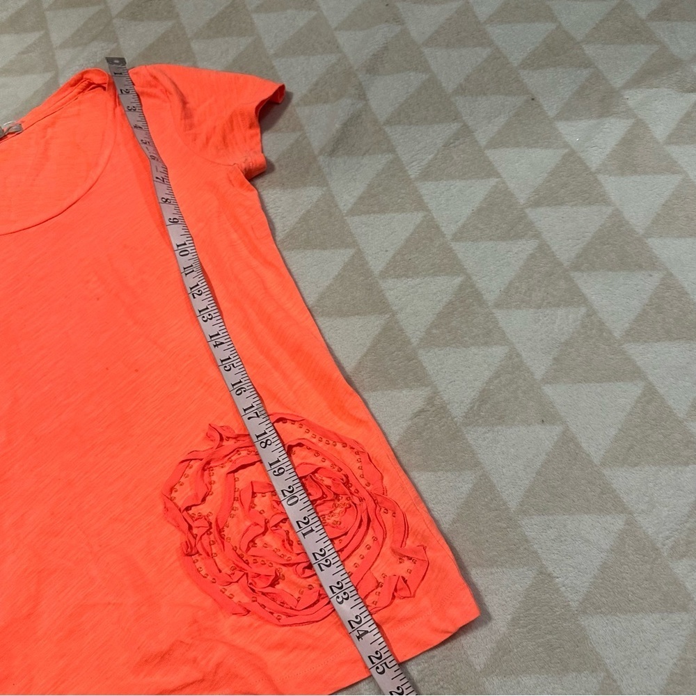 J crew orange flower embroidered short sleeve tee shirt neon orange - Picture 2 of 5